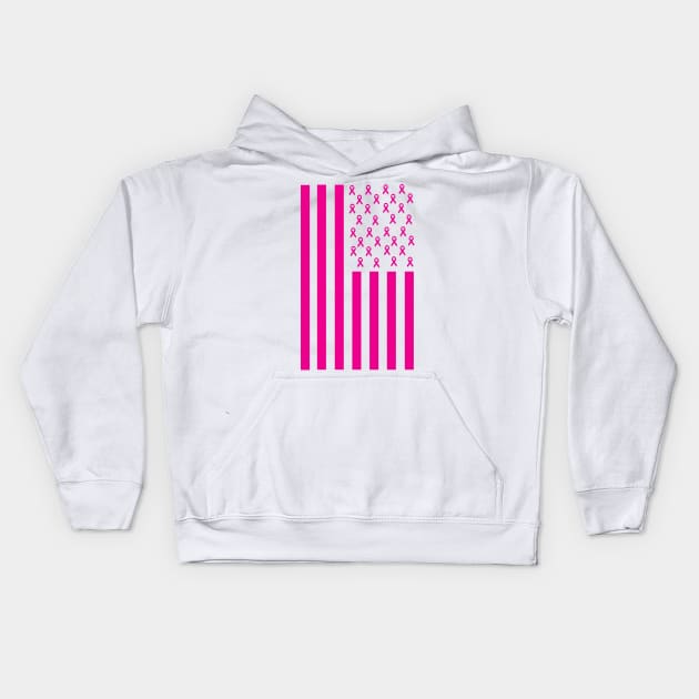 Pink Ribbon American Flag Breast Cancer Awareness Kids Hoodie by macshoptee